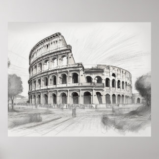 Colosseum historical architecture art drawing in r poster