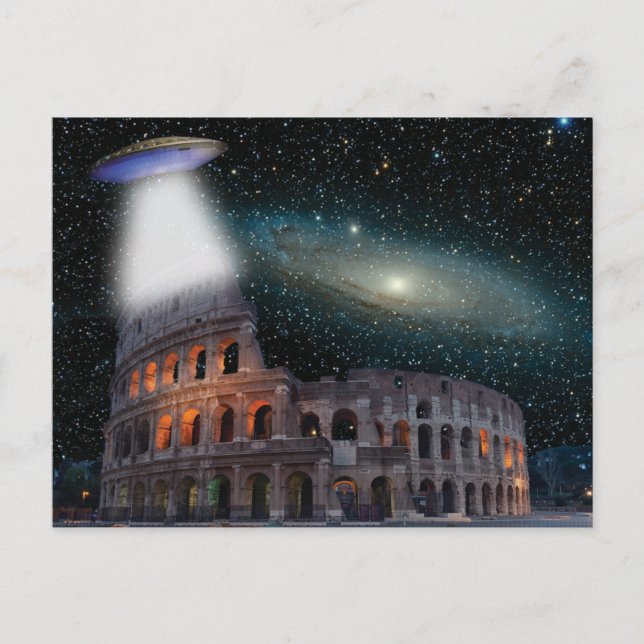 Colosseum Rome Italy Meets Space and UFO Postcard (Front)