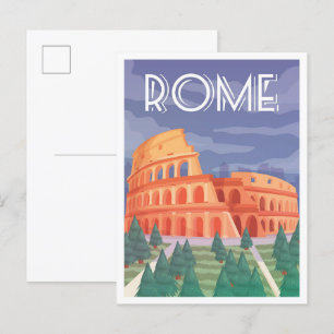 Colosseum Rome Italy Vintage Travel Illustration Postcard