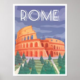 Colosseum Rome Italy Vintage Travel Illustration Poster