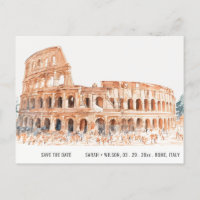 Colosseum Rome Italy Watercolor Save The Date