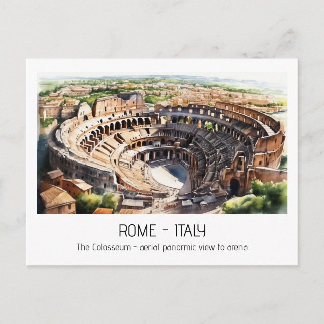 Colosseum watercolor aerial view Rome momento Postcard (Front)