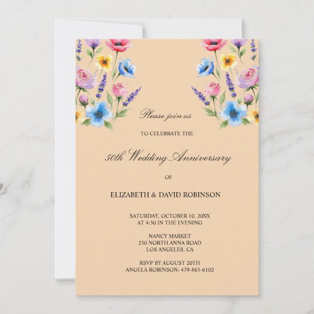 Colour 50th anniversary wedding anniversary  invitation (Front)