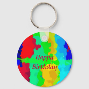 Colour Abstract Happy Birthday Colourful Custom Te Keychain