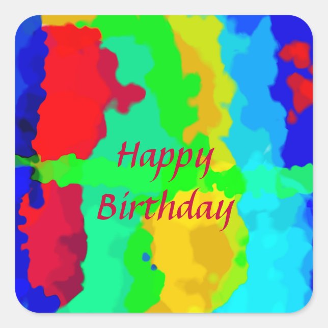 Colour Abstract Happy Birthday Colourful Custom Te Square Sticker (Front)