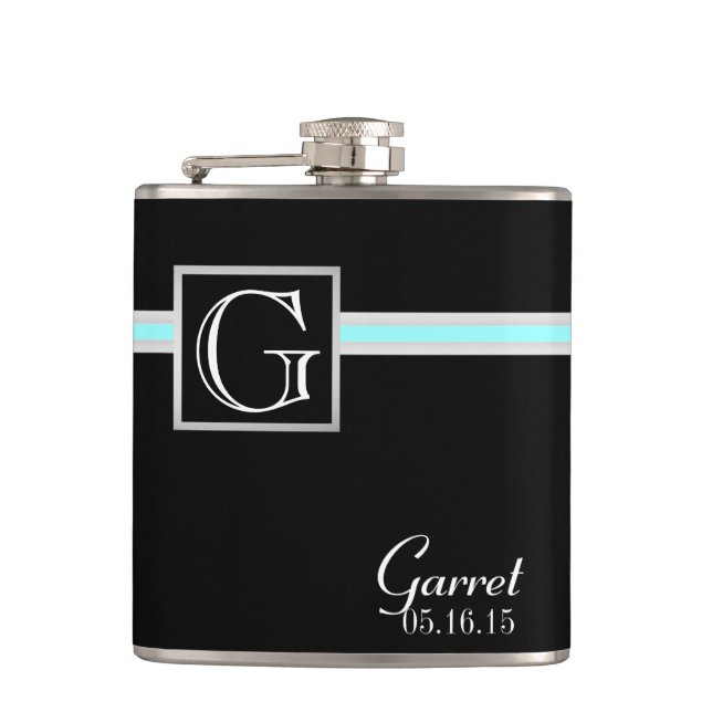 Colour Accent Stripe and Monogram Hip Flask (Front)