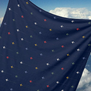 Colour Airplanes Aligned Side by Side Dark Blue Fleece Blanket