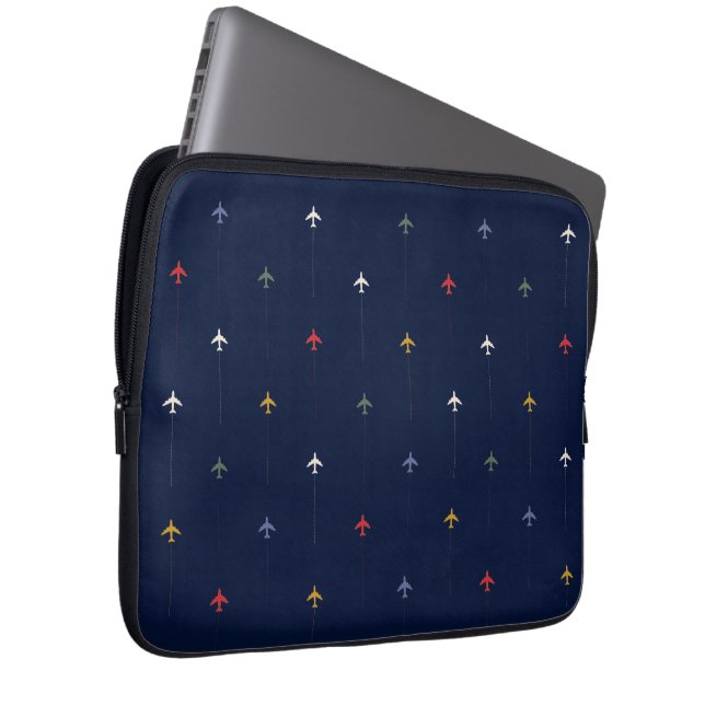 Colour Airplanes Dark Blue Patterns Laptop Sleeve (Front Right)
