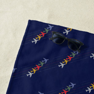 colour airplanes pattern blue & cool beach towel