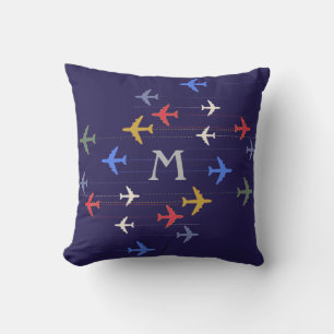 colour airplanes with custom initial outdoor pillow