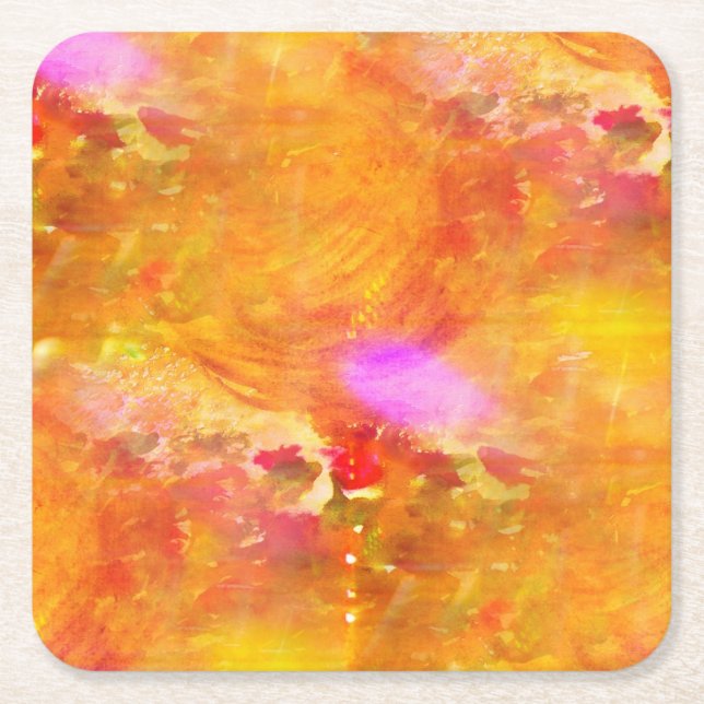 colour art seamless background yellow, orange square paper coaster (Front)