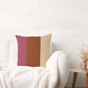 Colour Bands Three Shades Brown Pink Ecru Throw Pillow