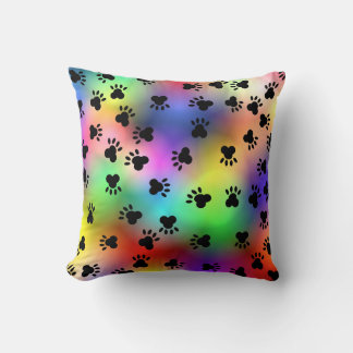 Colour Blend Dog Paw Prints Throw Pillow