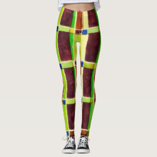 Colour Block Abstract Art Green Brown Leggings