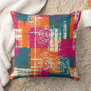Colour Block Abstract Mid Century Pattern Throw Pillow