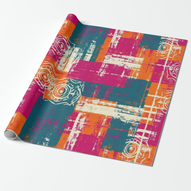 Colour Block Abstract Mid Century Pattern Wrapping Paper (Unrolled)