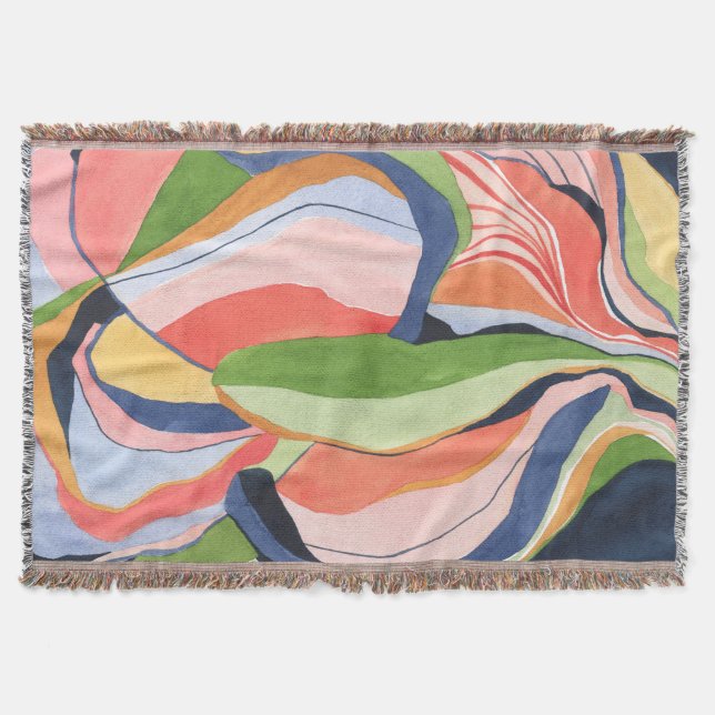 Colour Block Abstract Watercolor Art Painting Throw Blanket (Front)