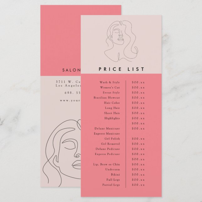 Colour Block Beauty Price List Menu (Front/Back)