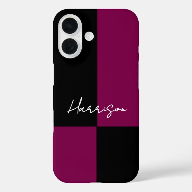 Colour Block Burgundy Black Minimal Custom Name Case-Mate iPhone Case (Back)