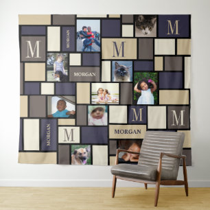 Colour Block Coastal Calm Chic Monogram 10 Photo Tapestry