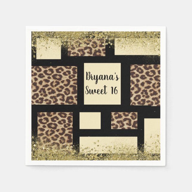 Colour Block Cream Ivory Black & Leopard Cheetah Napkin (Front)