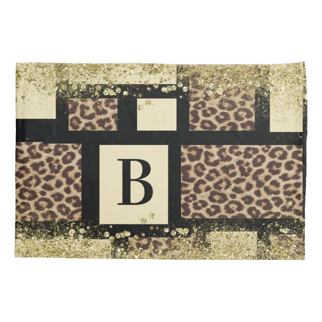 Colour Block Cream Ivory Black & Leopard Cheetah Pillowcase (Back)