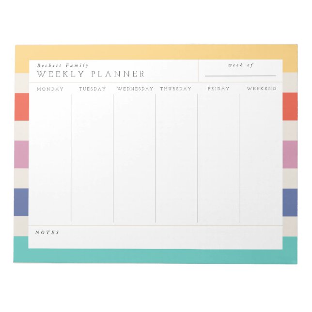 Colour Block Family Weekly Planner Notepad (Front)