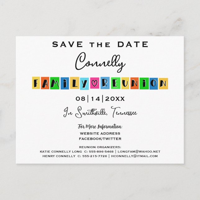 Colour Block Fun Family Reunion Save-the-Date  Postcard (Front)