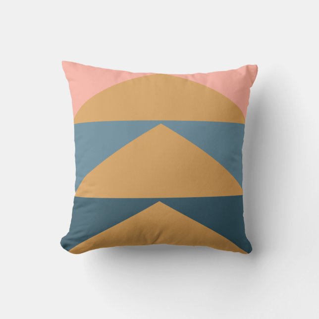 Colour Block Geometric Art in Navy Blue and Gold Throw Pillow (Front)