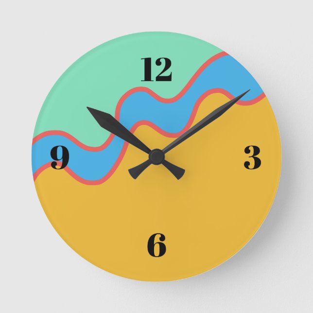 Colour Block Gold Blue Green  Round Clock (Front)