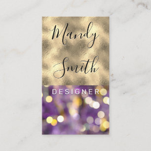 Colour Block Gold Foil   Purple Bokeh Lights Business Card