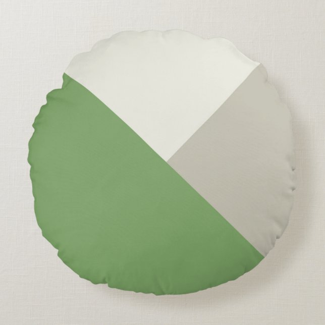 Colour Block Green Beige Round Pillow (Front)