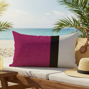 Colour Block Linen Look Fuchsia Black Grey Outdoor Lumbar Pillow