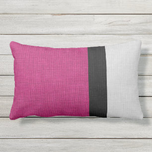 Colour Block Linen Look Fuchsia Black Grey Outdoor Lumbar Pillow