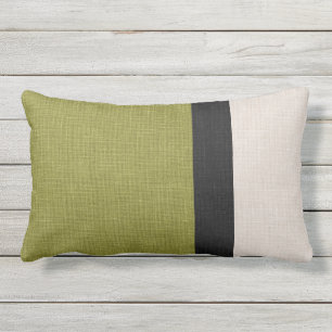 Colour Block Linen Look Green Black Beige Outdoor Lumbar Pillow
