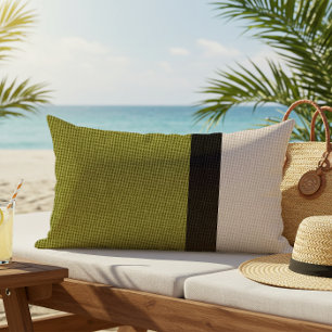 Colour Block Linen Look Green Black Beige Outdoor Lumbar Pillow