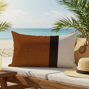 Colour Block Linen Look Russet Black Beige Outdoor Lumbar Pillow