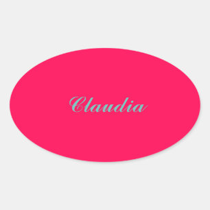 Colour block monogram on hot fuchsia pink oval sticker