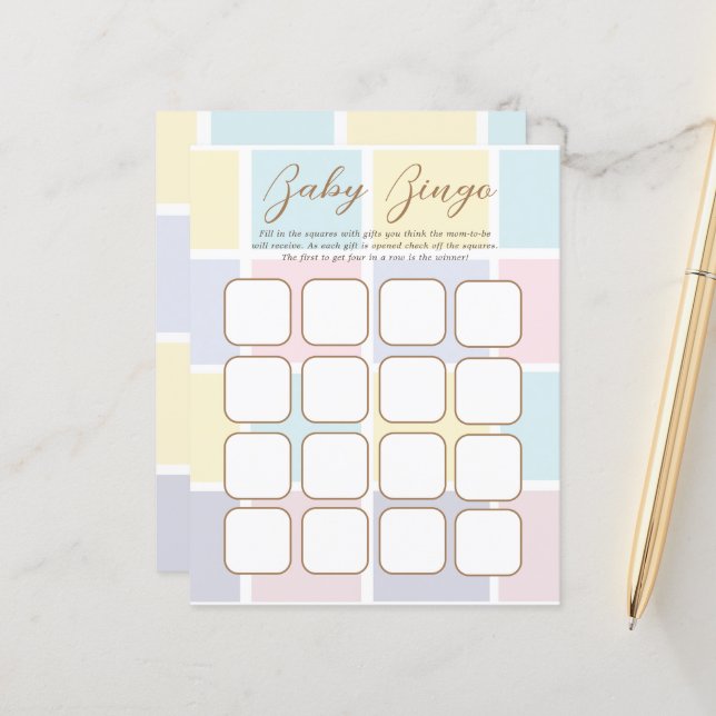 Colour Block Pastel Baby Shower Bingo Games (Front/Back In Situ)