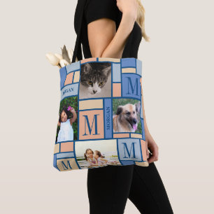 Colour Block Peach Blue Chic Trendy 8 Photo Tote Bag
