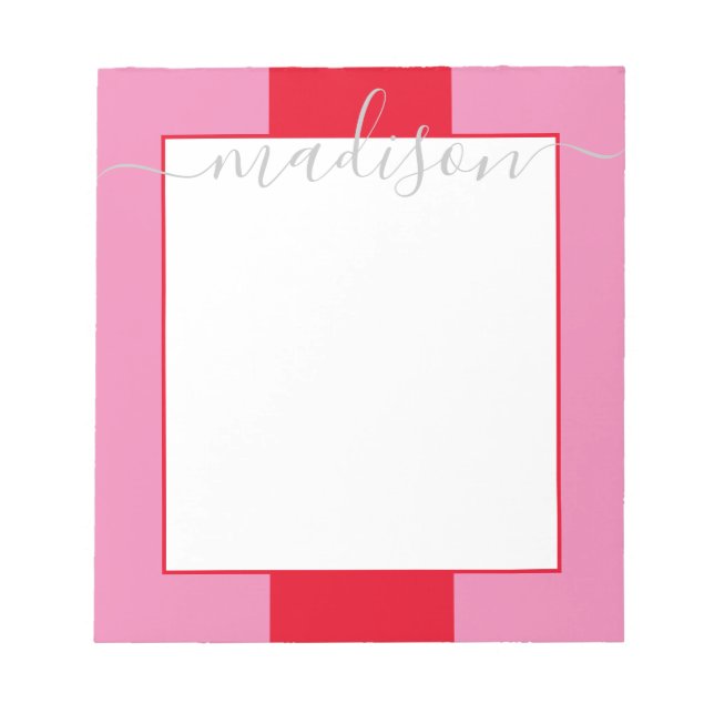 Colour Block Personalized Script Name Notepad (Front)