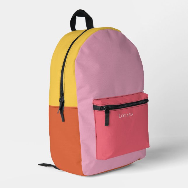 Colour Block Personalized with Name Printed Backpack (Back Corner Left)