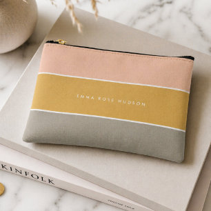 Colour Block Pink Gold Grey Stripe Monogram Accessory Pouch