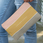 Colour Block Pink Gold Grey Stripe Monogram Accessory Pouch<br><div class="desc">A stylish colour block design with 3 horizontal stripes in blush pink,  mustard gold and grey in a modern minimalist design style. The text can easily be customized with your name for the perfectly personalized gift or home office accessory!</div>