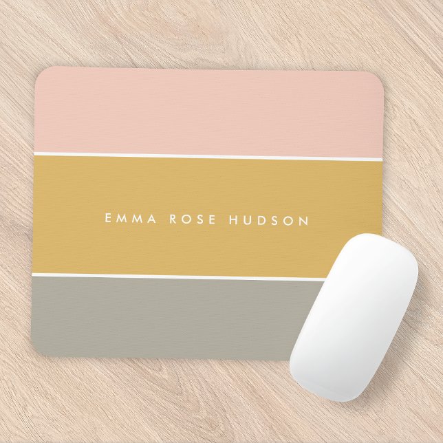 Colour Block Pink Gold Grey Stripe Monogram Mouse Pad (Creator Uploaded)