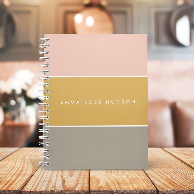 Colour Block Pink Gold Grey Stripe Monogram Notebook (Creator Uploaded)