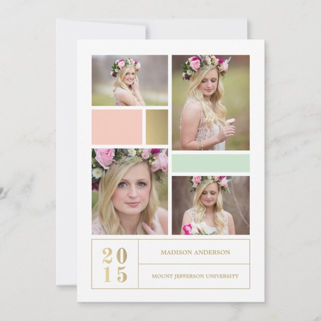 Colour Block Pink & Mint  | Graduation Invitation (Front)