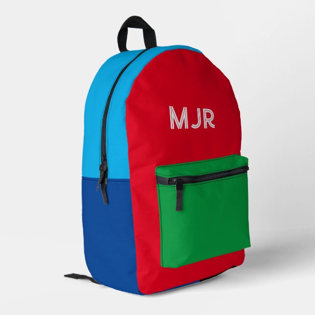 Colour block Primary Colour Monogram Name Printed Backpack (Back Corner Left)