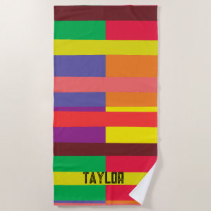 Colour block Stripe Monogram Name Rainbow Beach Towel