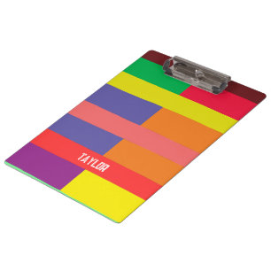 Colour block Stripe Monogram Name Rainbow Clipboard